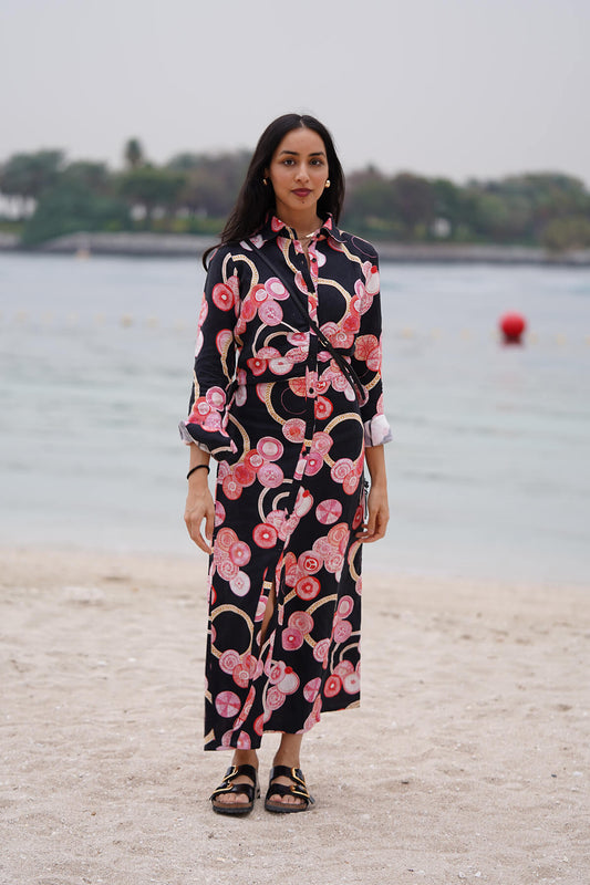 Black Linen Button Dress
