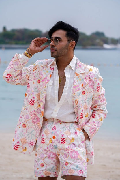 Printed Linen Blazer Set