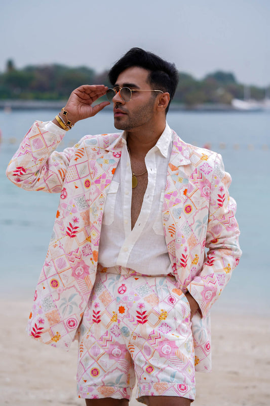 Printed Linen Blazer Set