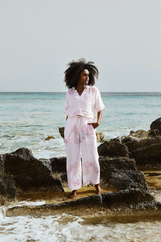 Brush Stroke Linen  Pants