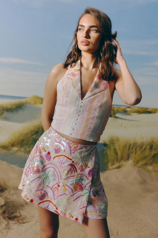 Embellished Linen Skort