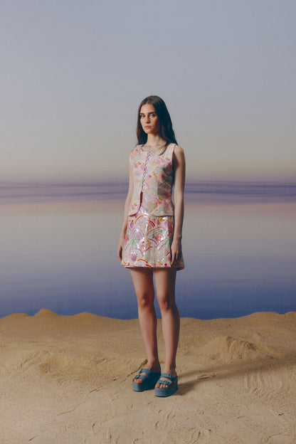 Embellished Linen Skort