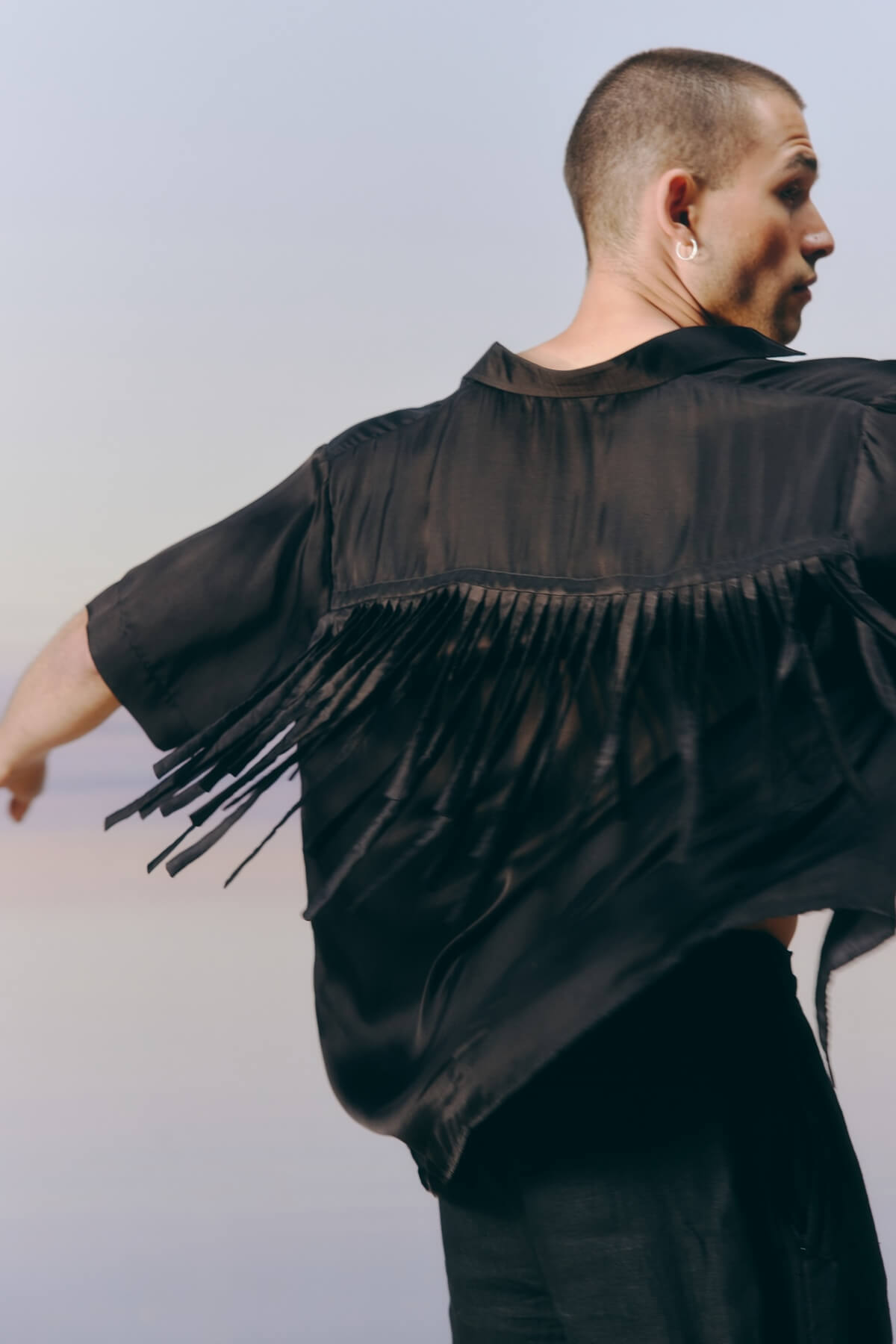 Black Fringes Satin Shirt