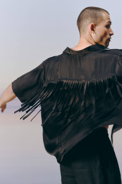 Black Fringes Satin Shirt