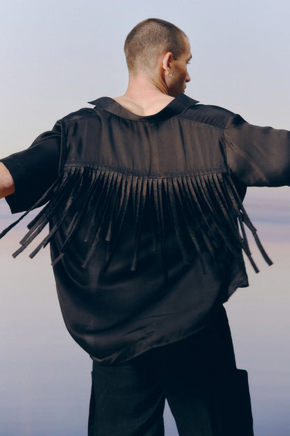 Black Fringes Satin Shirt